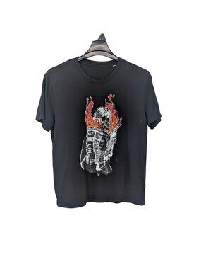Skull Flame Graphic Print T Shirt Organic Cotton Goth Punk Streetwear Y2K Large